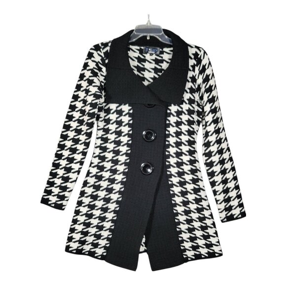 P. Luca Milano Sweater Houndstooth Pattern Acrylic Long Sleeve Women's Sz Small - Picture 2 of 9